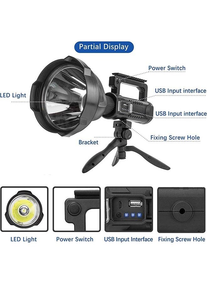 Arabest - Outdoor Spotlight, Rechargeable High Lumen Flashlight, Multiple Modes and USB Output, Waterproof Handheld LED Spotlight with Tripod, Powerful Searchlight for Camping and Other Emergency Situations Black 28x12x12 cm - Image 1