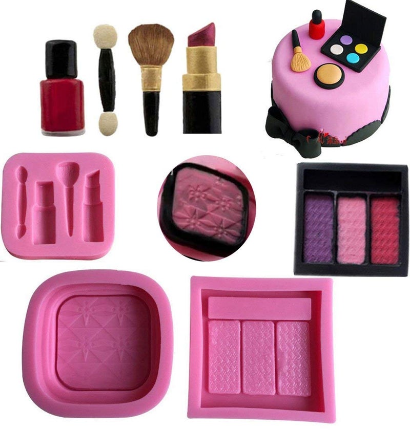 Anyana 3D mini Makeup Tools Loose Powder Eye Shadow silicone mould embossing cake Fondant imprint gum paste mold for Sugar paste fashion cupcake decorating topper decoration sugarcraft set of 3 - Image 1