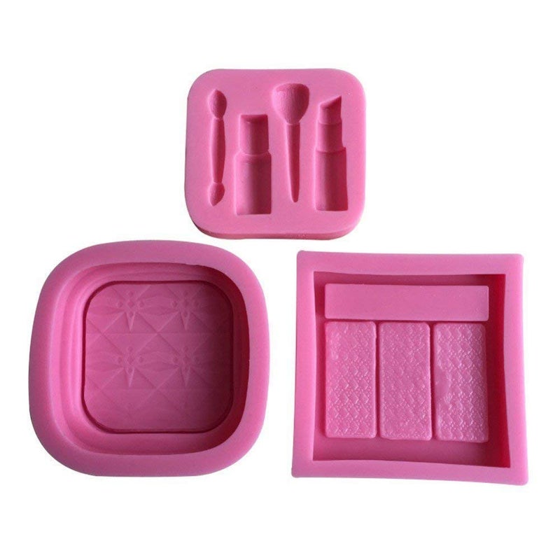 Anyana 3D mini Makeup Tools Loose Powder Eye Shadow silicone mould embossing cake Fondant imprint gum paste mold for Sugar paste fashion cupcake decorating topper decoration sugarcraft set of 3 - Image 4