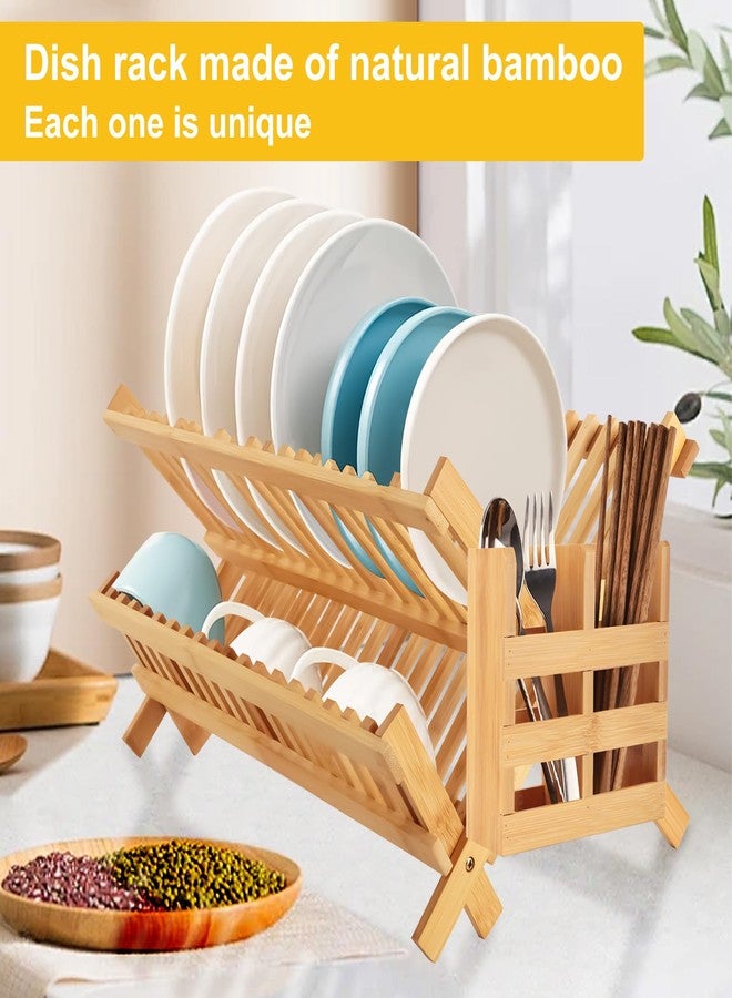 Tefola Bamboo Dish Drying Rack, 2-Tier Foldable Design with Utensil Holder, Kitchen Plate Rack Dish Drainer Rack Dish Racks for Kitchen Counter, 16.5 x 17 inches - Image 5