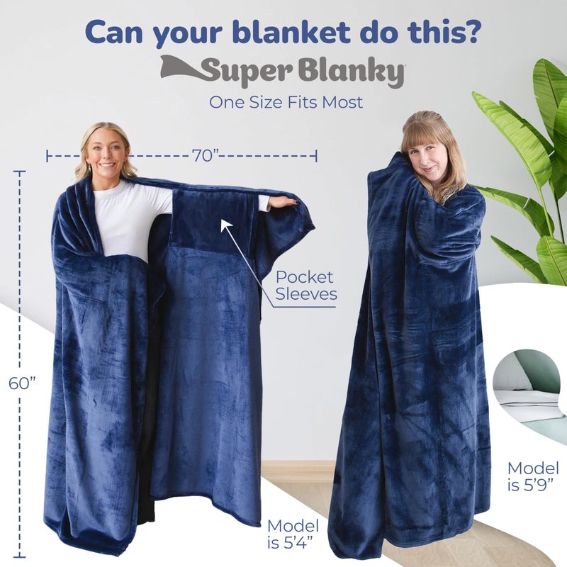 Super Blanky Wearable Blankets for Women - Mothers Day Gift for Her, Adult Comfy Wearable Blanket Men, Easter Gift for Women, Easter Gifts for Teens, Wife Birthday Gift Ideas - Blue Blanket - Image 4