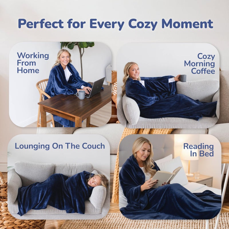 Super Blanky Wearable Blankets for Women - Mothers Day Gift for Her, Adult Comfy Wearable Blanket Men, Easter Gift for Women, Easter Gifts for Teens, Wife Birthday Gift Ideas - Blue Blanket - Image 3