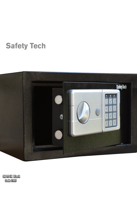 Digital safe with 2 emergency keys, from the international brand Safety Tech, size 31 * 20 * 20, with the ability to record 2 secret numbers, each number consisting of 3 to 8 digits, and 3 key holders