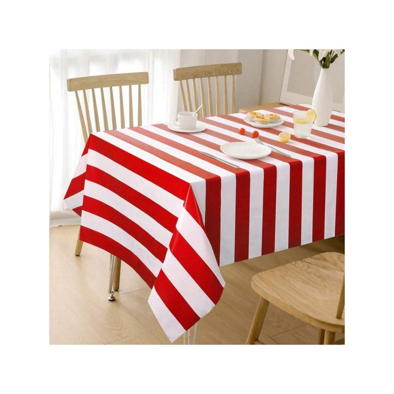 1 Pack Red And White Striped Tablecloth, 54 X 108 Inch Waterproof Disposable Plastic Table Cover, Rectangular Table Cloths For Birthday Carnival Circus Theme Party, Back To School Valentine Day - Image 5