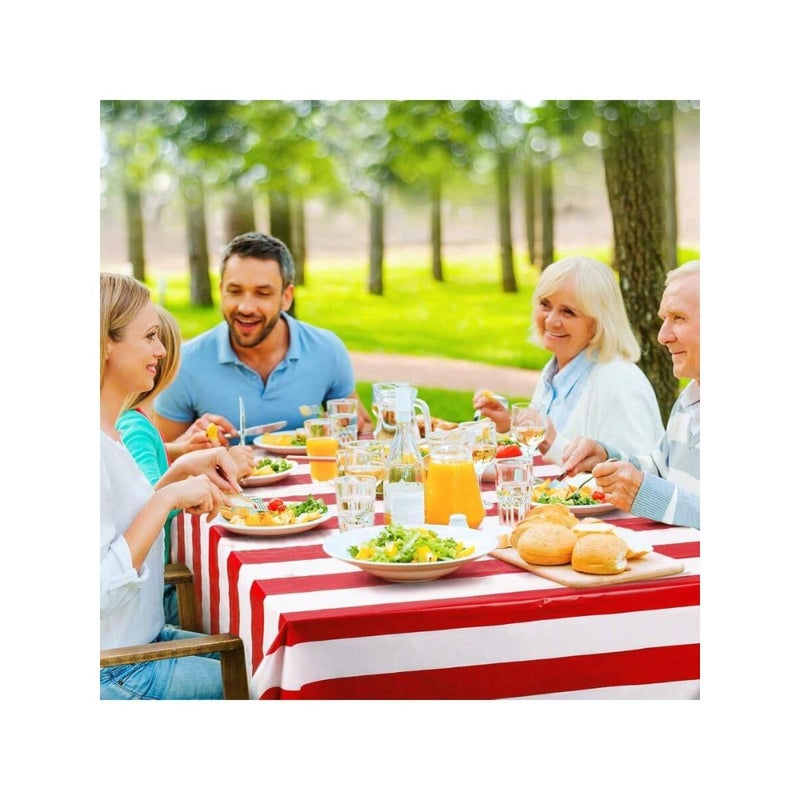 1 Pack Red And White Striped Tablecloth, 54 X 108 Inch Waterproof Disposable Plastic Table Cover, Rectangular Table Cloths For Birthday Carnival Circus Theme Party, Back To School Valentine Day - Image 4