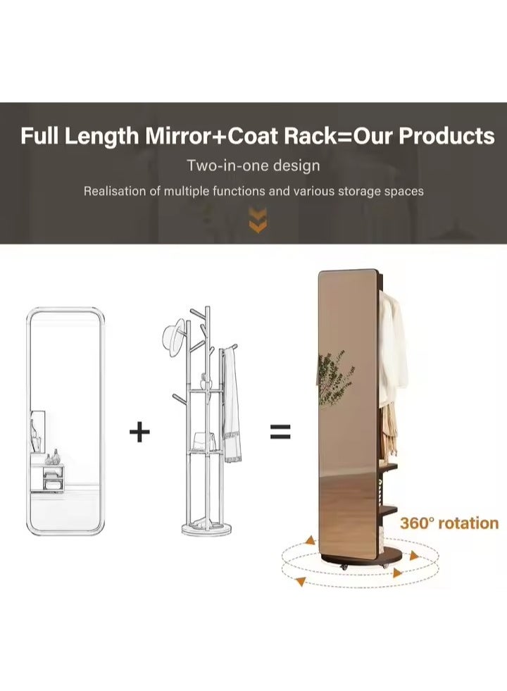 Y&D Full Length Mirror 168 × 45 CM Unique Solid Wood Oversized Floor Mirror with Coat Rack Full Body Mirror for Bedroom Entryway Living Room Black - Image 4