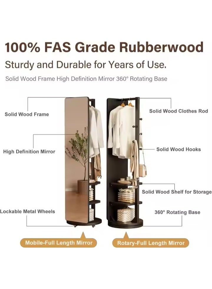 Y&D Full Length Mirror 168 × 45 CM Unique Solid Wood Oversized Floor Mirror with Coat Rack Full Body Mirror for Bedroom Entryway Living Room Black - Image 3