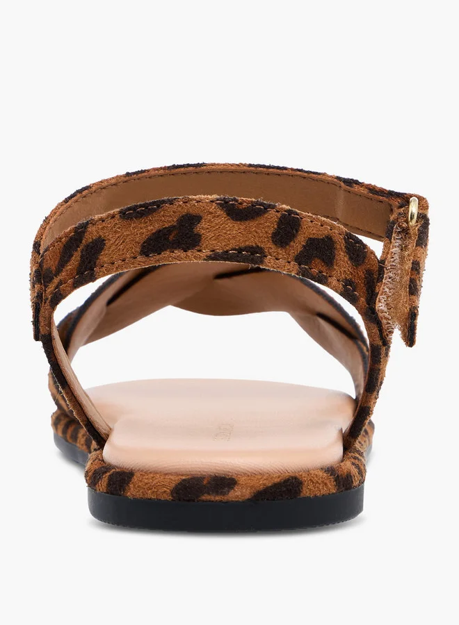 Flora Bella By Shoexpress BROWN Flora Bella Strap Detail Animal Print Sandals With Hook And Loop Closure for Women | Best Price UAE