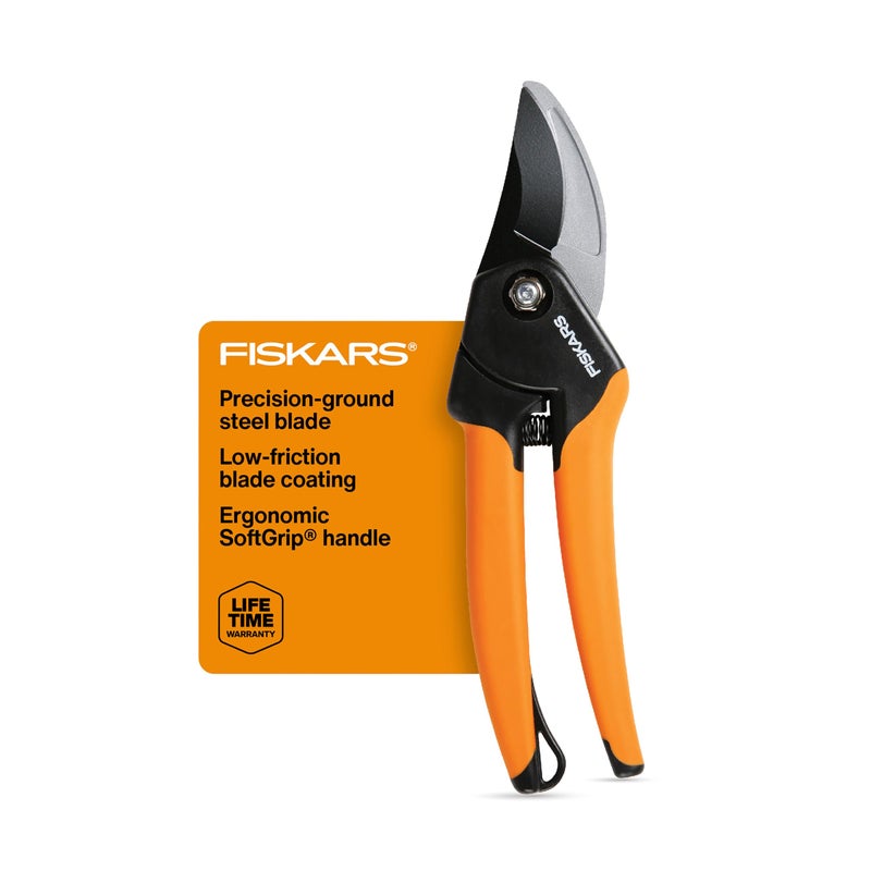 Fiskars Bypass Pruning Shears, 5/8-Inch Cut Capacity SoftGrip Hand Pruner for Small Hands, Blade Stays Sharp Through Heavy Use with Rust Resistant, Low-Friction Coating - Image 1