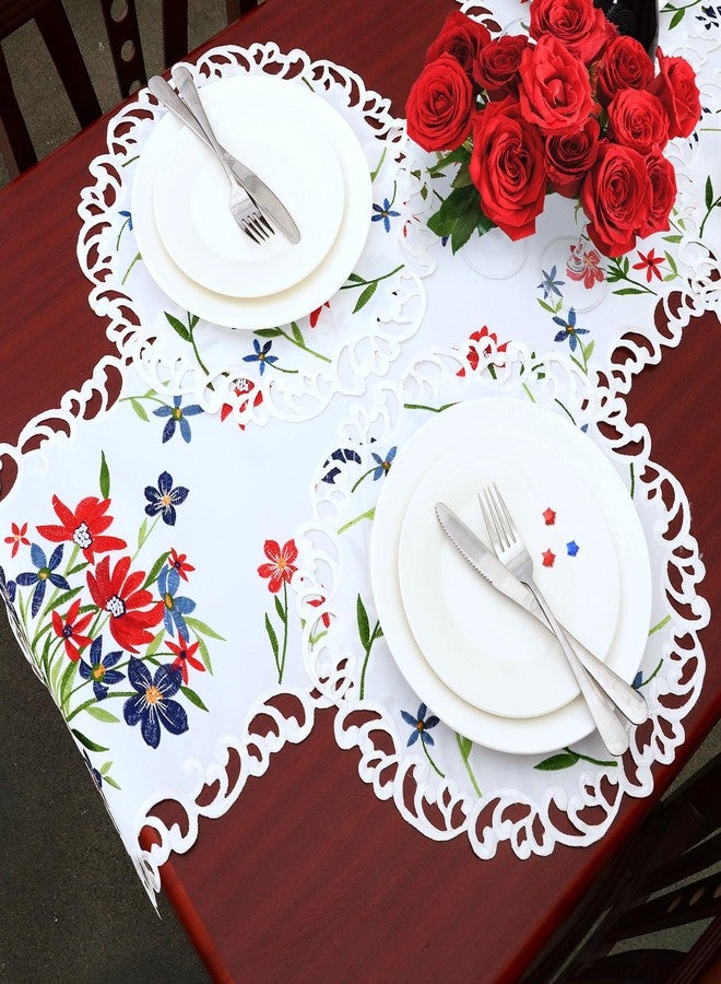 Simhomsen Small Short Embroidered Red, Blue and White July 4th Holiday Patriotic Table Runners for American Independence Day and Memorial Day (13 × 34 Inches) - Image 5