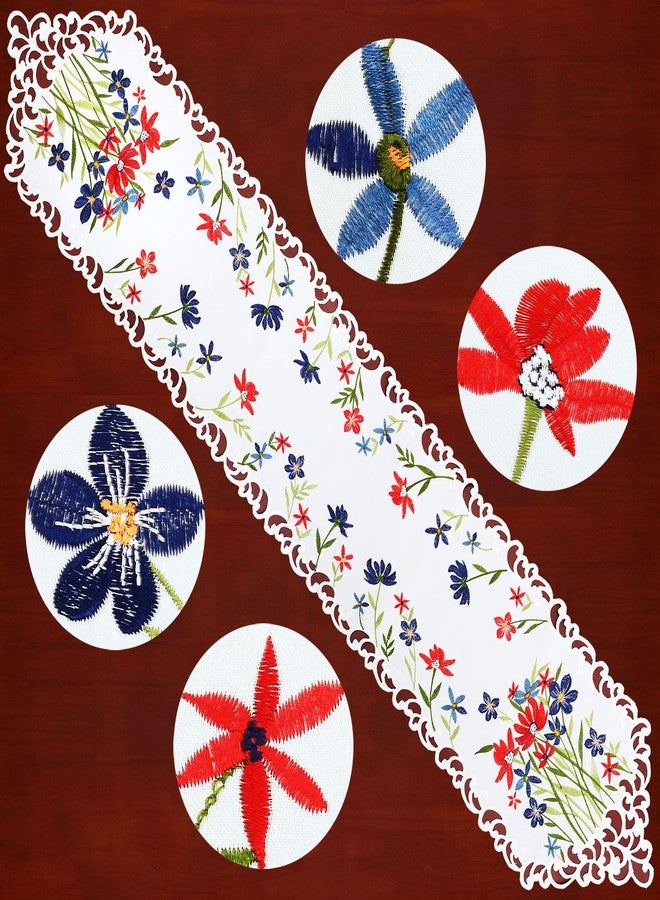 Simhomsen Small Short Embroidered Red, Blue and White July 4th Holiday Patriotic Table Runners for American Independence Day and Memorial Day (13 × 34 Inches) - Image 3