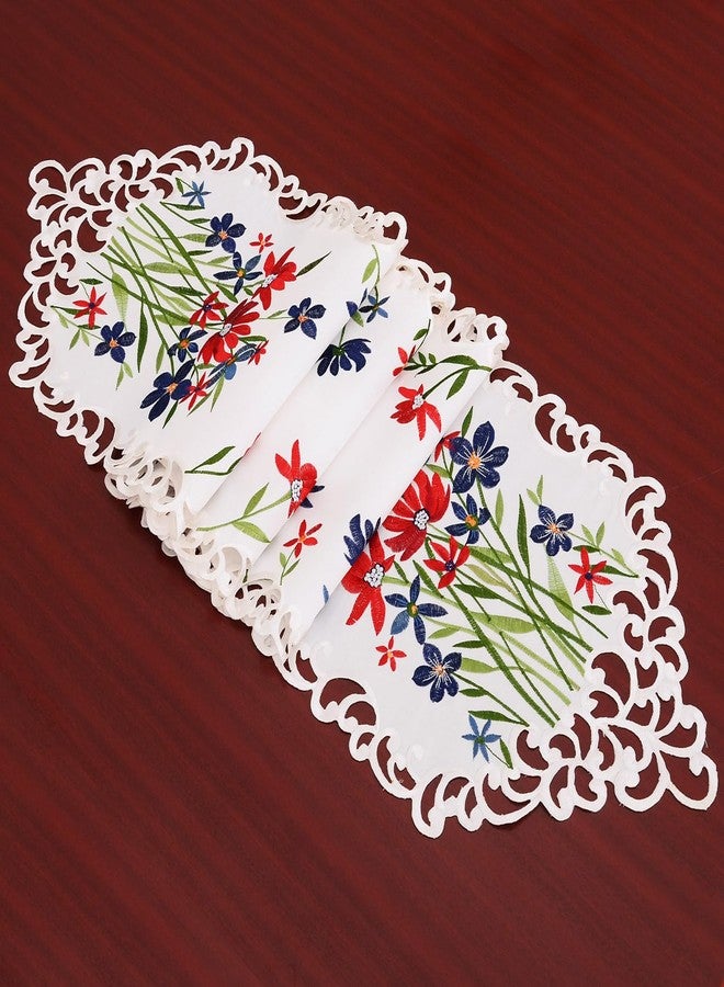 Simhomsen Small Short Embroidered Red, Blue and White July 4th Holiday Patriotic Table Runners for American Independence Day and Memorial Day (13 × 34 Inches) - Image 2