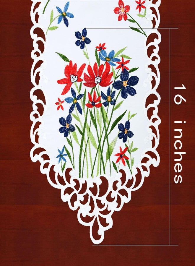 Simhomsen Small Short Embroidered Red, Blue and White July 4th Holiday Patriotic Table Runners for American Independence Day and Memorial Day (13 × 34 Inches) - Image 4