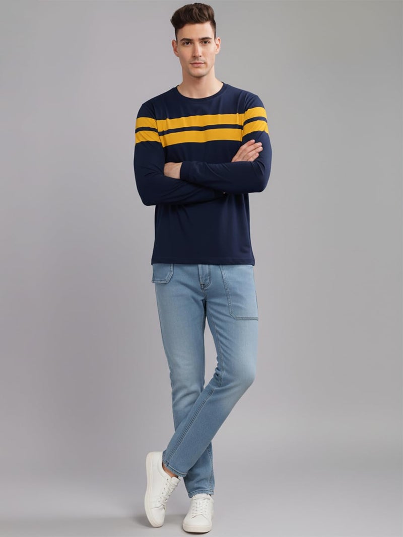 LEOTUDE Men's Regular Fit Cottonblend Full Sleeve Round Neck T-Shirt (18ALL_P_Navy_L) - Image 5