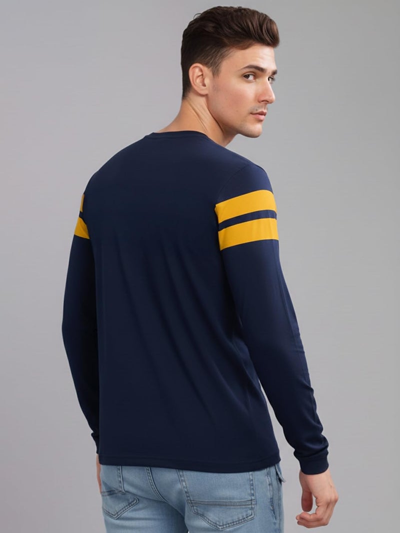 LEOTUDE Men's Regular Fit Cottonblend Full Sleeve Round Neck T-Shirt (18ALL_P_Navy_L) - Image 3