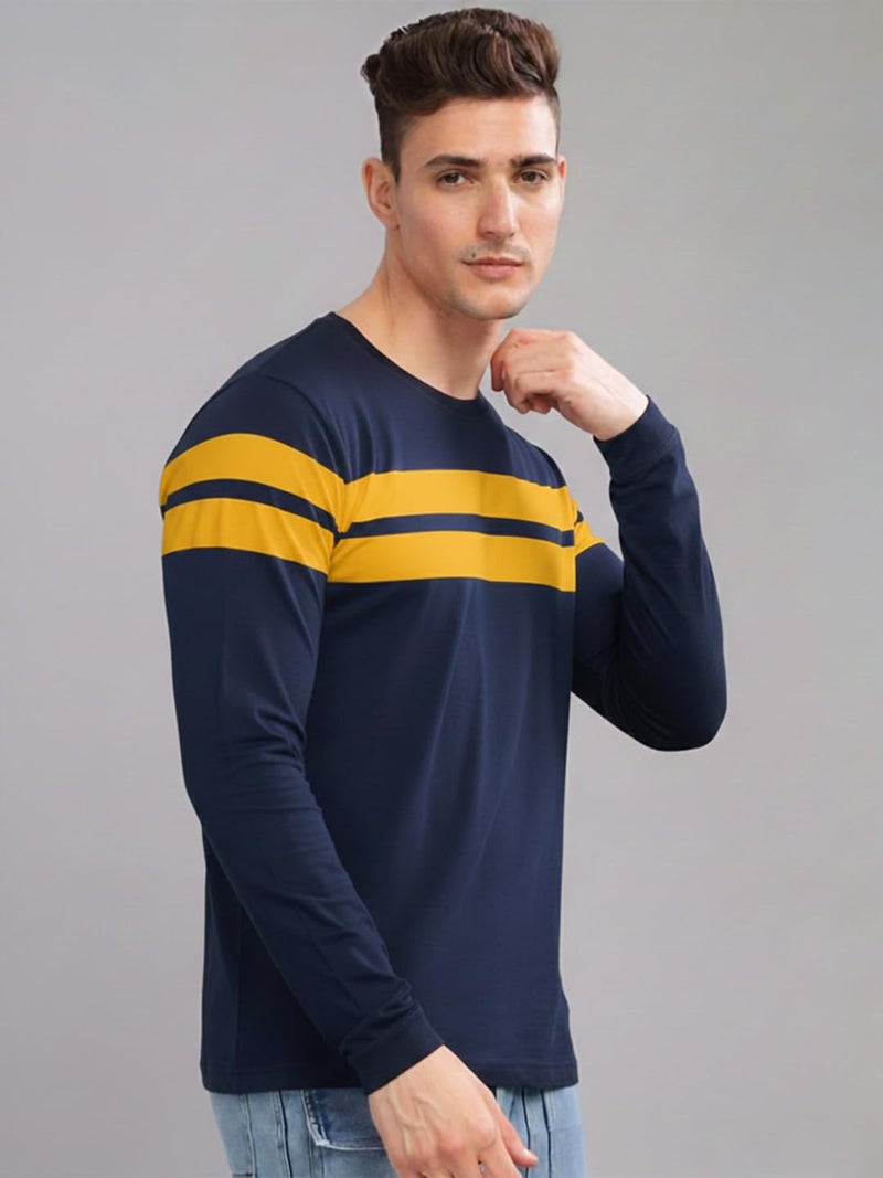 LEOTUDE Men's Regular Fit Cottonblend Full Sleeve Round Neck T-Shirt (18ALL_P_Navy_L) - Image 4
