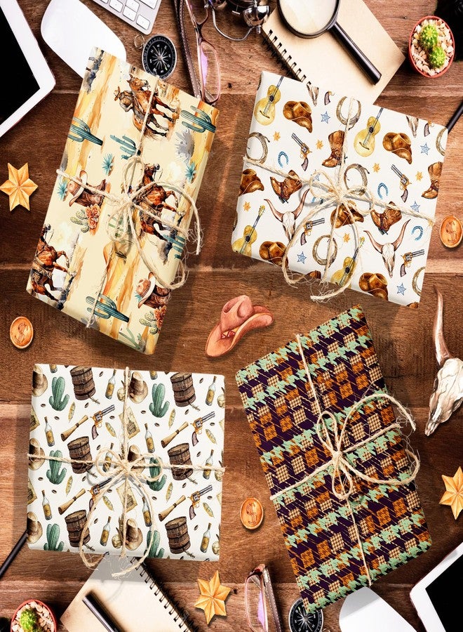 HOWAF 12 Western Wrapping Paper, Cowboy Watercolor wrapping paper Horse Gift Wrap Paper Wild West Desert Cactus Rodeo Folded Flat DIY Craft Gift for Summer Party Baby Shower Horse Racing Gift Decoration - Image 5