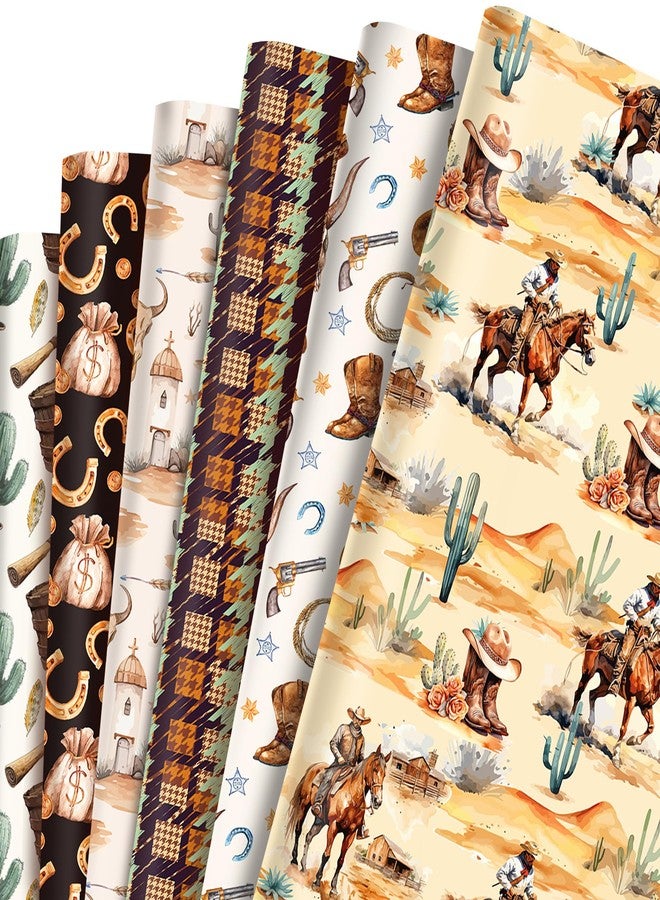 HOWAF 12 Western Wrapping Paper, Cowboy Watercolor wrapping paper Horse Gift Wrap Paper Wild West Desert Cactus Rodeo Folded Flat DIY Craft Gift for Summer Party Baby Shower Horse Racing Gift Decoration - Image 1