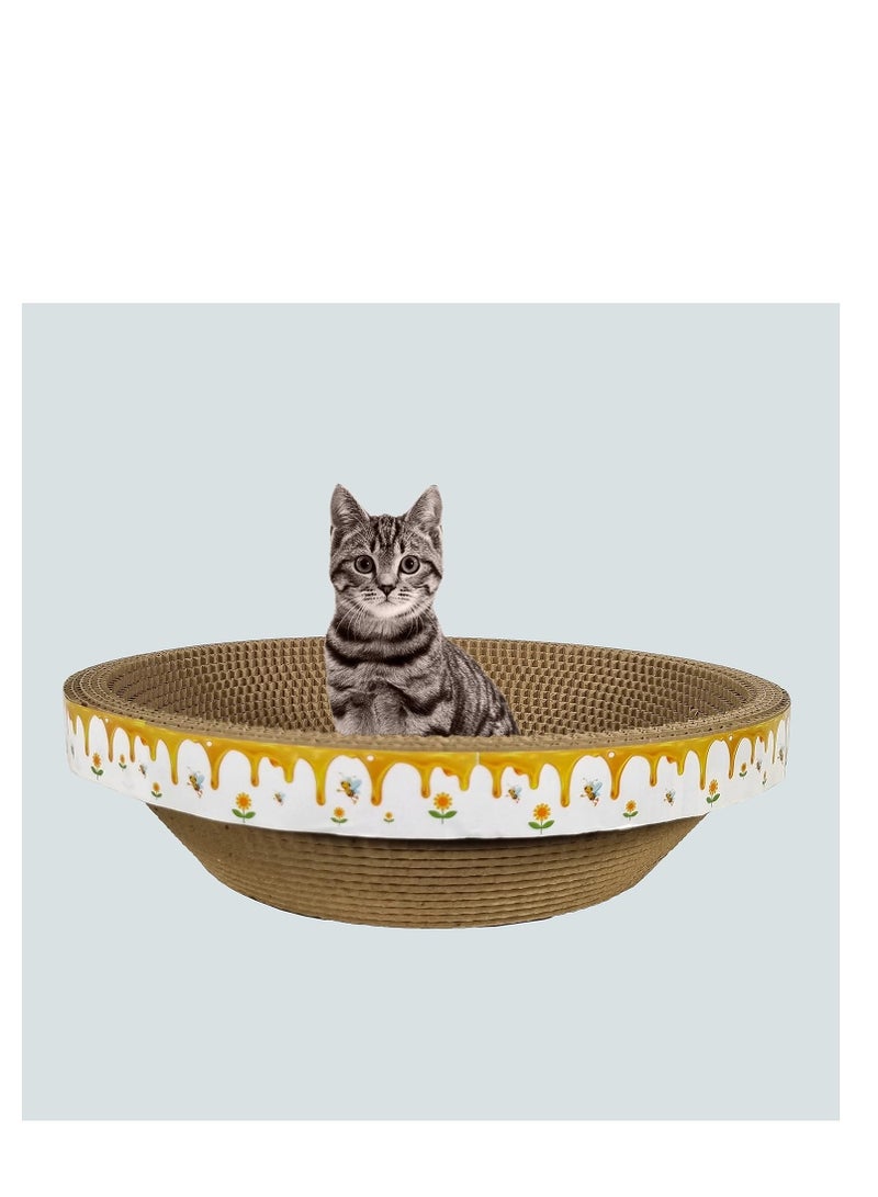 أن ان سي بيتس لوح خدش دائري للقطط، وسادة طحن مخالب متينة من الورق المقوى المموج بتصميم عشبة النعناع البري وقرص العسل، صالة قطط مقاومة للخدش، مثالية للقطط الصغيرة والمتوسطة 40 سم (أبيض) - Image 1