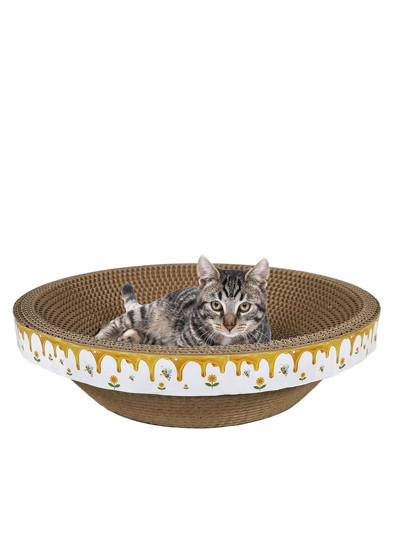 أن ان سي بيتس لوح خدش دائري للقطط، وسادة طحن مخالب متينة من الورق المقوى المموج بتصميم عشبة النعناع البري وقرص العسل، صالة قطط مقاومة للخدش، مثالية للقطط الصغيرة والمتوسطة 40 سم (أبيض) - Image 3