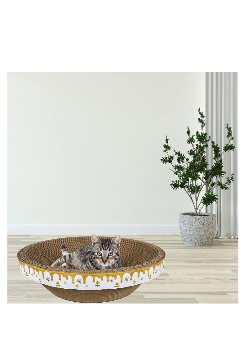 أن ان سي بيتس لوح خدش دائري للقطط، وسادة طحن مخالب متينة من الورق المقوى المموج بتصميم عشبة النعناع البري وقرص العسل، صالة قطط مقاومة للخدش، مثالية للقطط الصغيرة والمتوسطة 40 سم (أبيض) - Image 4