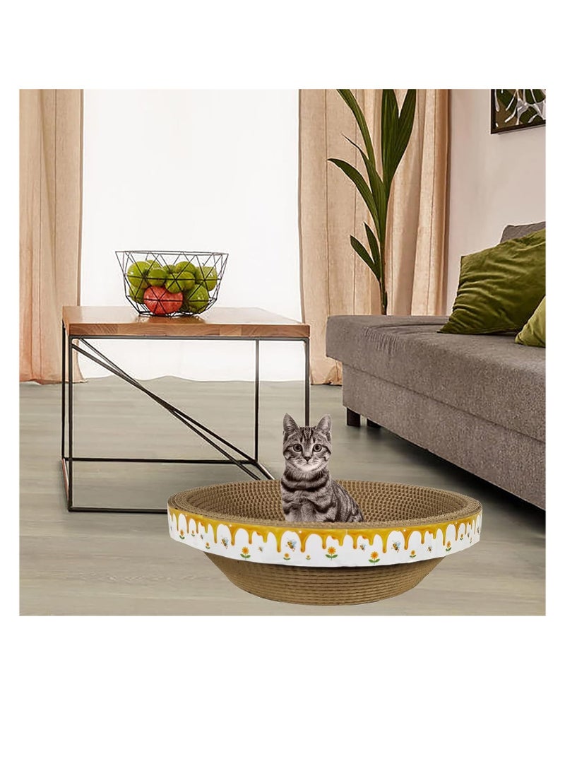 أن ان سي بيتس لوح خدش دائري للقطط، وسادة طحن مخالب متينة من الورق المقوى المموج بتصميم عشبة النعناع البري وقرص العسل، صالة قطط مقاومة للخدش، مثالية للقطط الصغيرة والمتوسطة 40 سم (أبيض) - Image 5