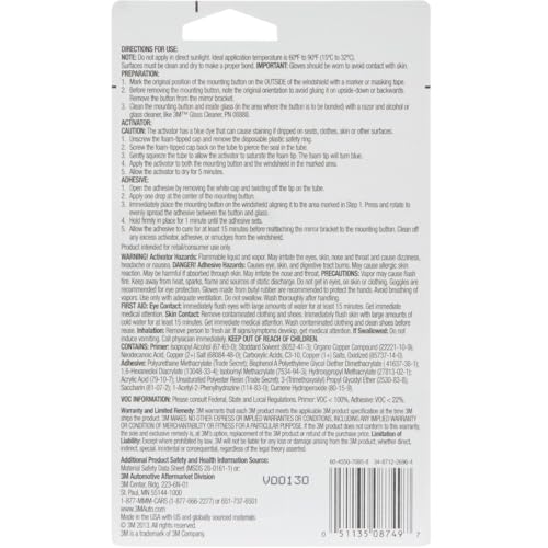 3M High-Bond Rearview Mirror Adhesive, 08749, 0.02 fl oz, 1 Per Pack - Image 4