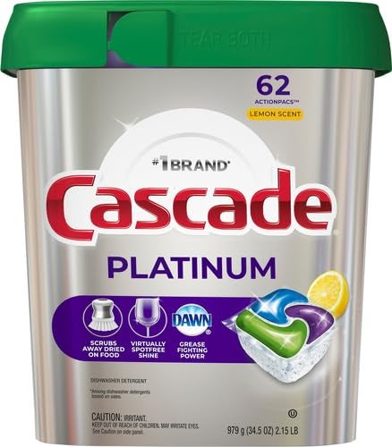 Cascade Platinum Dishwasher Pods, Dishwasher Detergent, Dishwasher Soap, Actionpacs, Lemon, 62 Count - Image 4