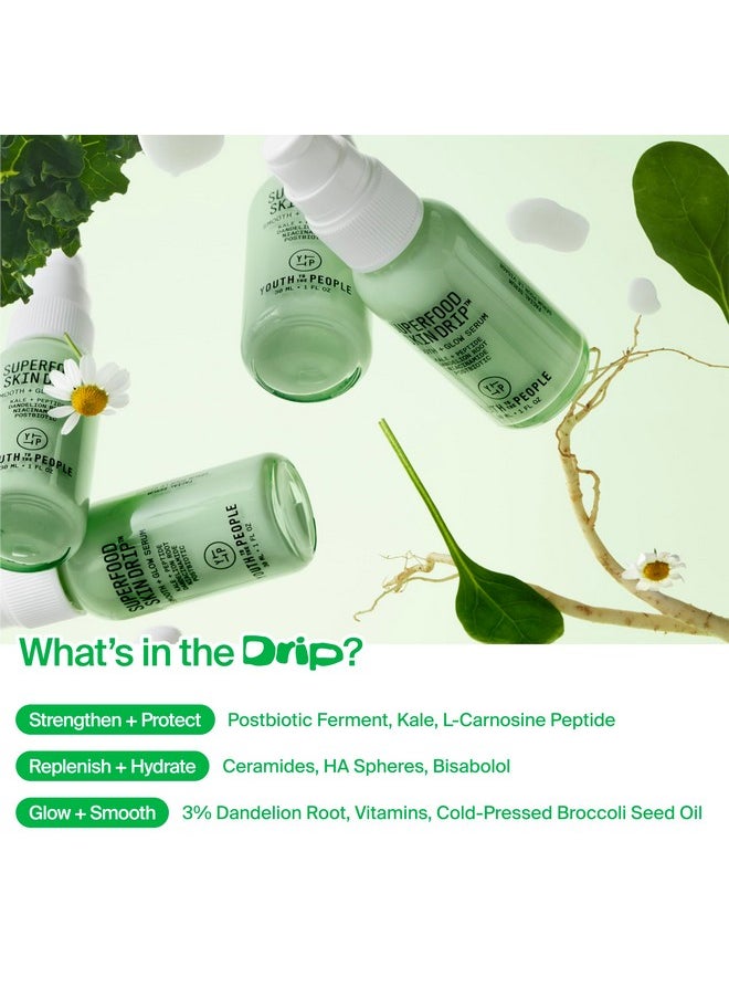 يوث تو ذا بيبول - مصل الوجه Superfood Skin Drip Smooth + Glow Barrier - مع الكرنب والببتيد والنياسيناميد والسيراميد - يقوي حاجز البشرة + يوحد لون البشرة - نباتي، خالٍ من القسوة (1 أونصة سائلة) - Image 1