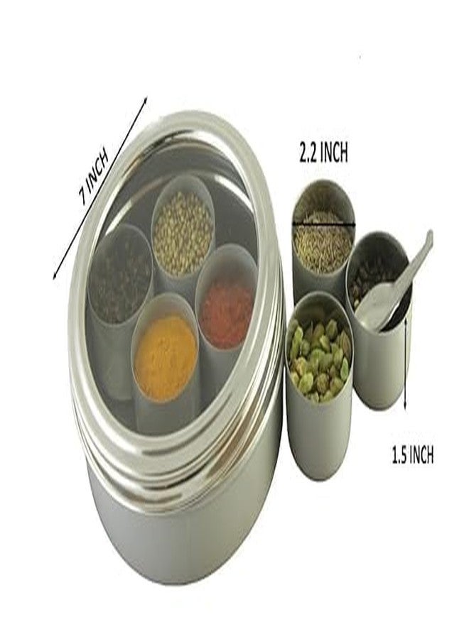 VOMI Stainless Steel Masala Container for Kitchen Storage - Spice Organizer Box/Dabba With 7 Container and Small Spoon (Grey) - Image 4