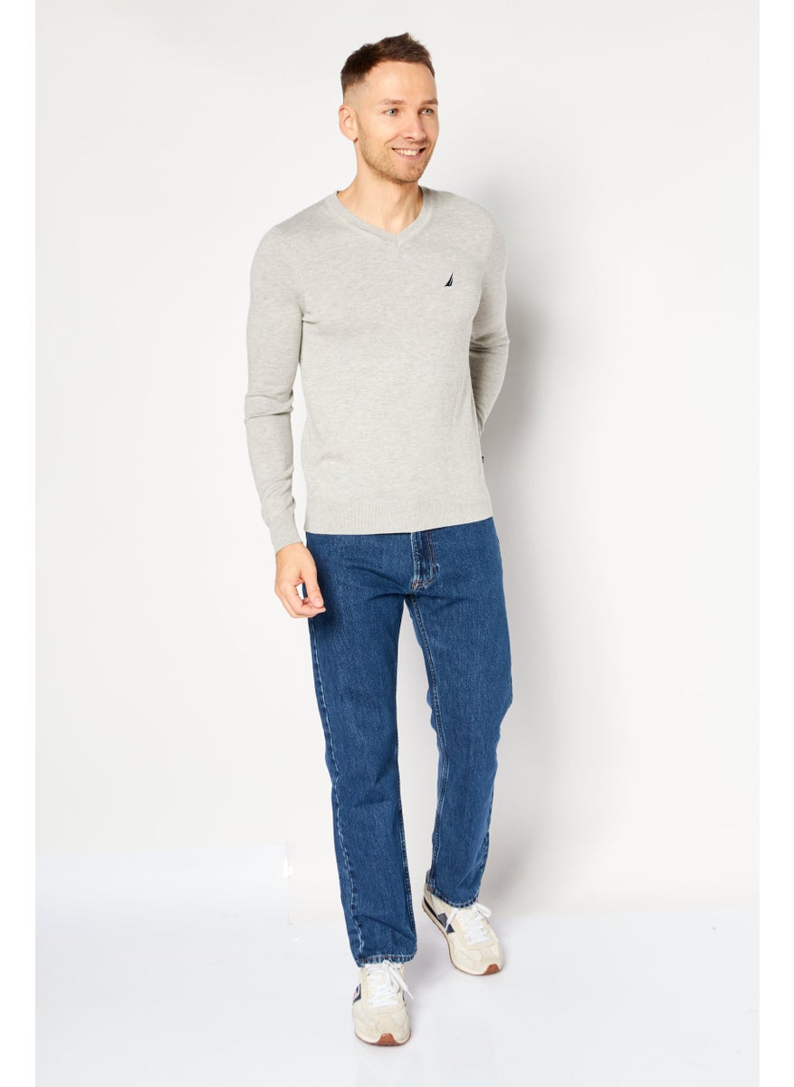 NAUTICA Men V-Neck Lightweight Jersey Sweater, Grey Heather  - Image 2