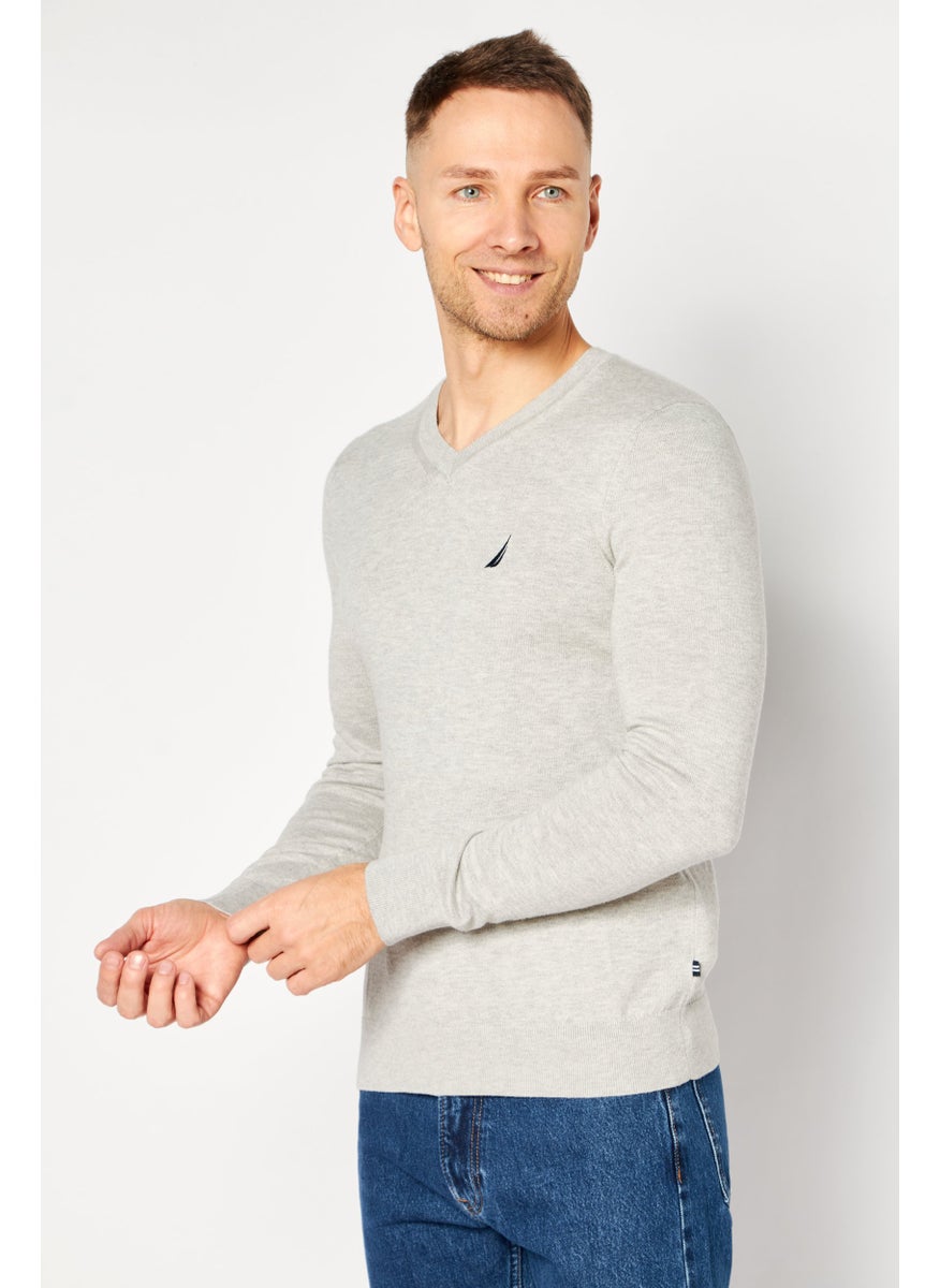NAUTICA Men V-Neck Lightweight Jersey Sweater, Grey Heather  - Image 3