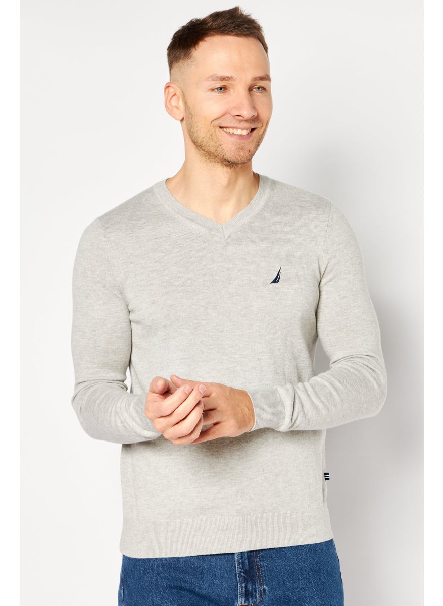 NAUTICA Men V-Neck Lightweight Jersey Sweater, Grey Heather  - Image 1