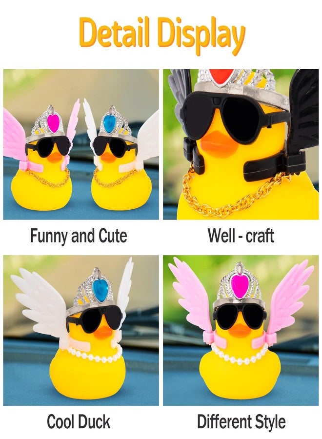 ونوو زينة لوحة القيادة للسيارة من وونو، بط مطاطي مجنح، بطة للسيارة مع نظارات شمسية، أجنحة وردية/تاج وردي/لؤلؤي - Image 4