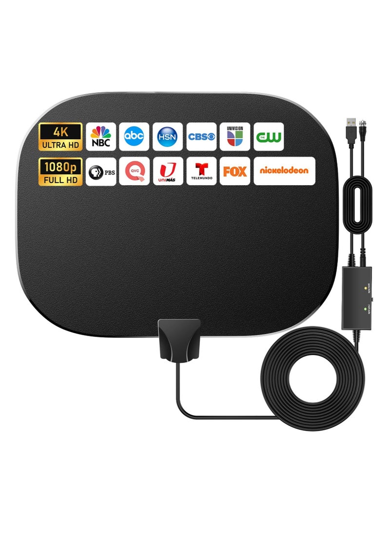 2024 Newest Freeview Indoor TV Aerial, 520KM Range Digital HDTV Aerial, with Amplifier Signal Booster, with 33ft/10M Coax Cable,4K 1080P TV Tuner DVB-T TV Radio - Image 1