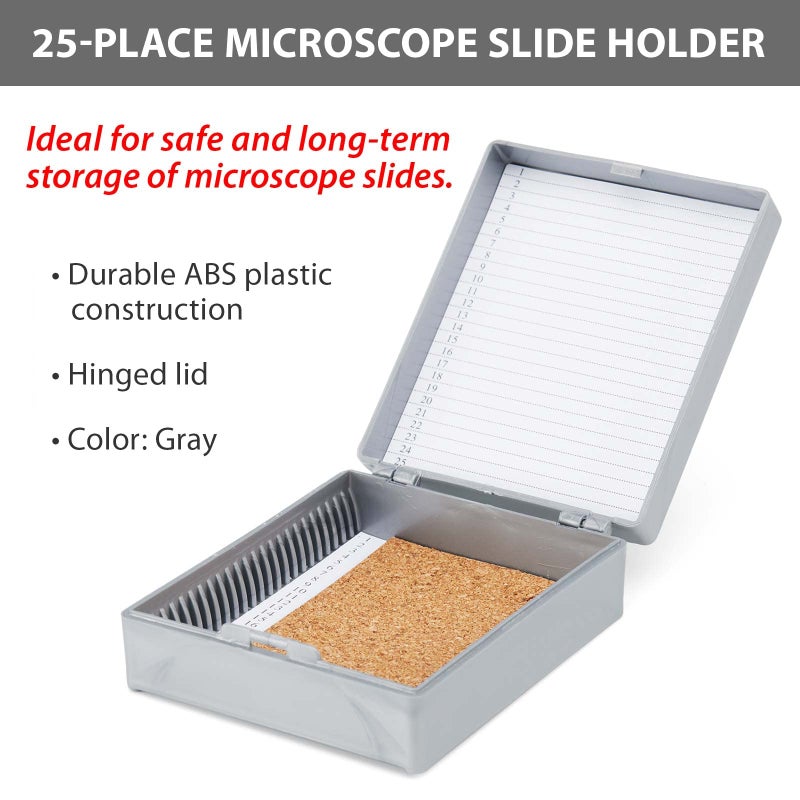 Globe Scientific 513075A ABS Plastic Cork Lined Slide Storage Box for 25 Slides, Gray - Image 2