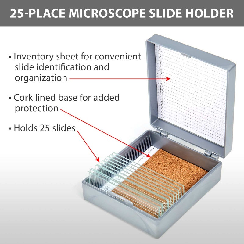 Globe Scientific 513075A ABS Plastic Cork Lined Slide Storage Box for 25 Slides, Gray - Image 3