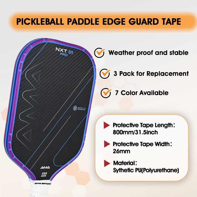 AMA SPORT Pickleball Paddle Edge Guard Tape with Stripes 3 Pack Edge Protection Tapes 26mm Width Paddle Edge Cover Perfectly Fits Curved Edge Without Wrinkling (Stripes Purple) - Image 3