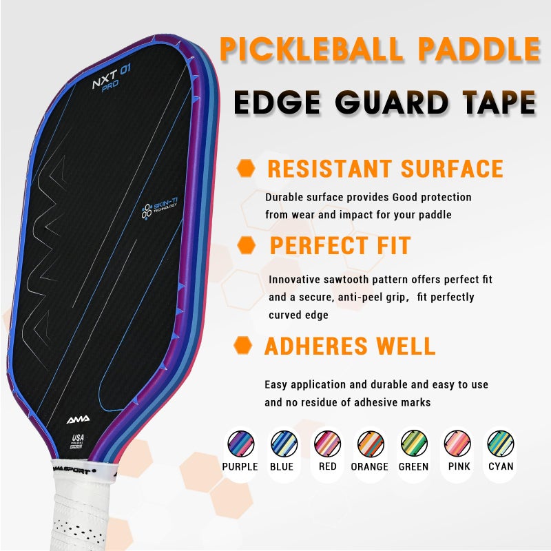 AMA SPORT Pickleball Paddle Edge Guard Tape with Stripes 3 Pack Edge Protection Tapes 26mm Width Paddle Edge Cover Perfectly Fits Curved Edge Without Wrinkling (Stripes Purple) - Image 2