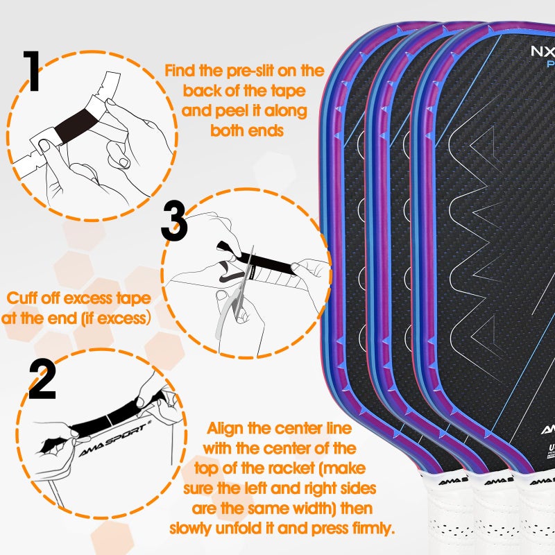 AMA SPORT Pickleball Paddle Edge Guard Tape with Stripes 3 Pack Edge Protection Tapes 26mm Width Paddle Edge Cover Perfectly Fits Curved Edge Without Wrinkling (Stripes Purple) - Image 5