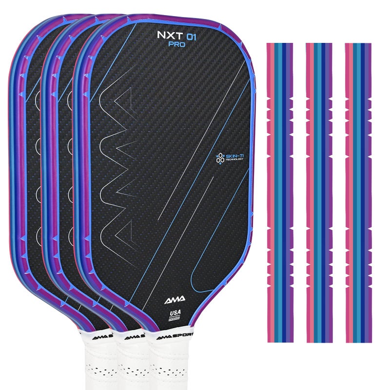 AMA SPORT Pickleball Paddle Edge Guard Tape with Stripes 3 Pack Edge Protection Tapes 26mm Width Paddle Edge Cover Perfectly Fits Curved Edge Without Wrinkling (Stripes Purple) - Image 1