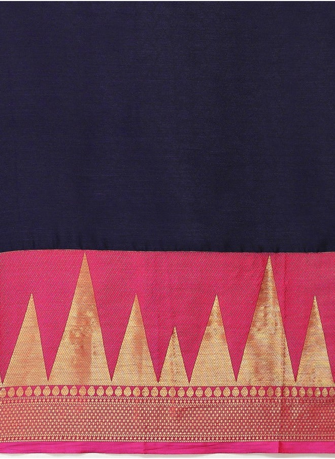ISHIN Navy Blue Solid Zari Saree  - Image 4