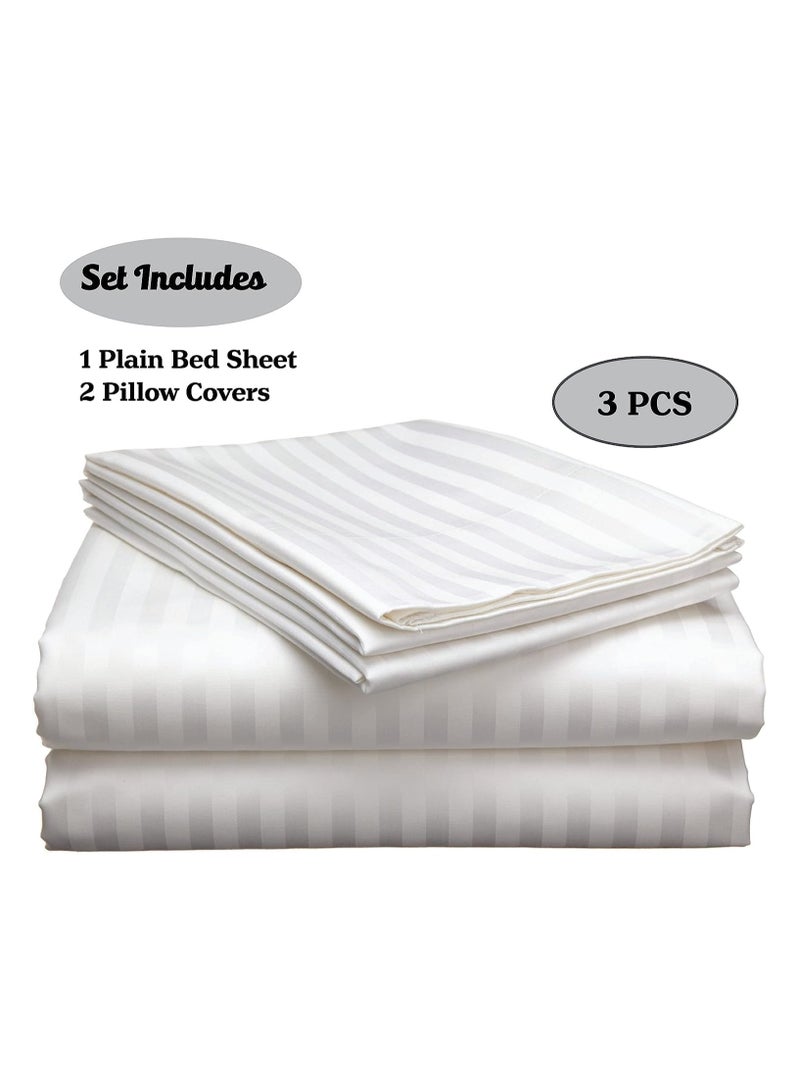 Comfy COMFY 3 PC HOTEL QUALITY STRIPED 300TC WHITE BEDSHEET SET WITH 2 PILLOW COVERS  - Image 1