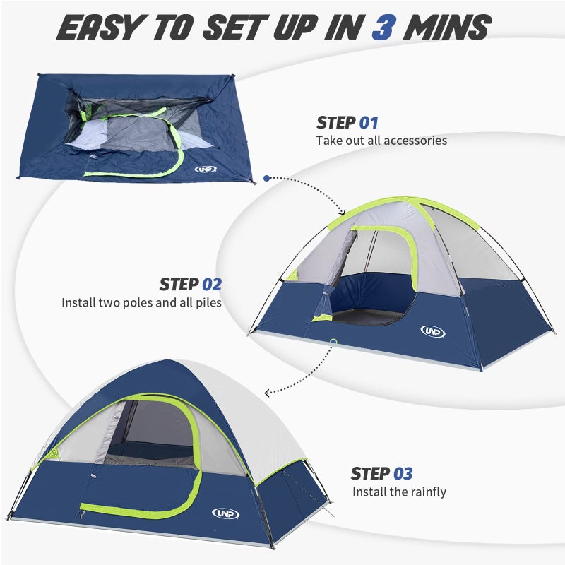 Unp Camping Tent 2 Person, Waterproof Windproof Tent with Rainfly Easy Set up-Portable Dome Tents for Camping - Image 3