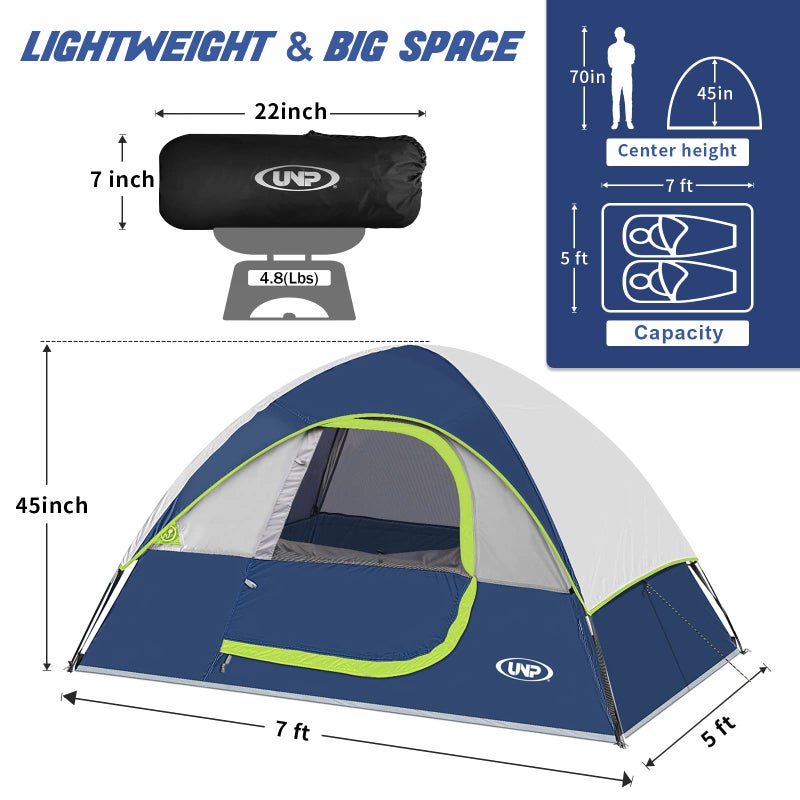 Unp Camping Tent 2 Person, Waterproof Windproof Tent with Rainfly Easy Set up-Portable Dome Tents for Camping - Image 2
