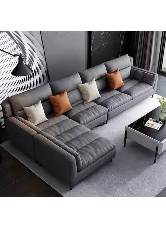 Poppins Home Modern 5-Seater L-Shaped Fabric Sectional Sofa Set â€“ Stylish Corner Design for Living Rooms (Grey, Right Chaise Bed)  - Image 1
