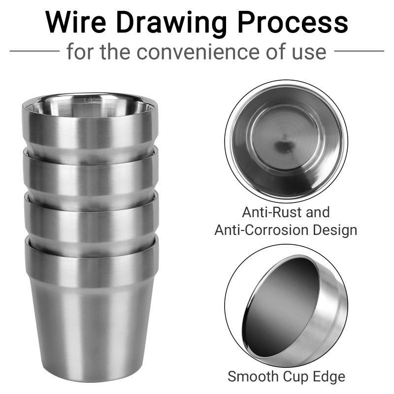 Beasea Mini Stainless Steel Cups, 6 oz Set of 4 Metal Drinking Cups, Stackable 304 Stainless Steel Cups Double Wall Small Metal Insulated Drinking Cups Glasses for Home Restaurant Party Camping - Image 4