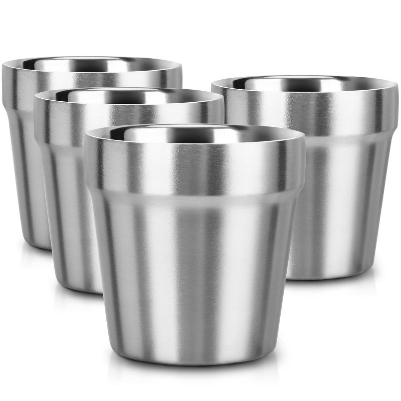 Beasea Mini Stainless Steel Cups, 6 oz Set of 4 Metal Drinking Cups, Stackable 304 Stainless Steel Cups Double Wall Small Metal Insulated Drinking Cups Glasses for Home Restaurant Party Camping - Image 1
