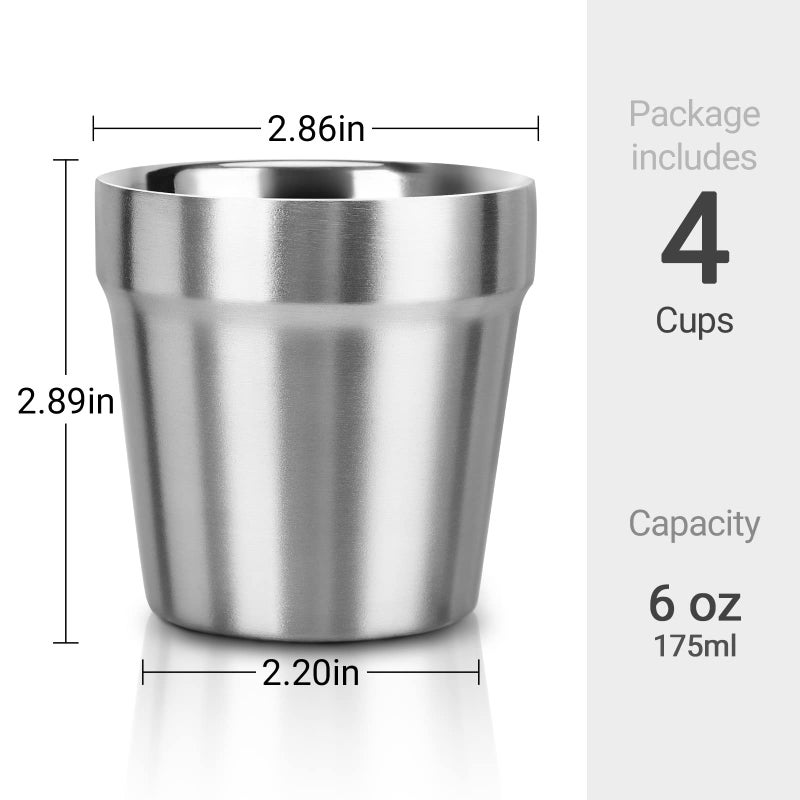 Beasea Mini Stainless Steel Cups, 6 oz Set of 4 Metal Drinking Cups, Stackable 304 Stainless Steel Cups Double Wall Small Metal Insulated Drinking Cups Glasses for Home Restaurant Party Camping - Image 3