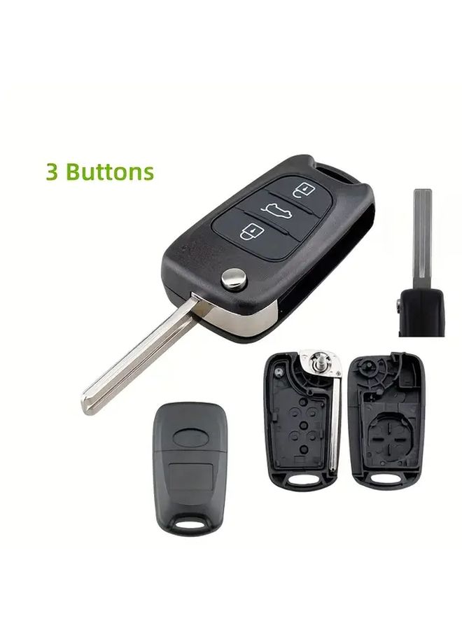 غطاء جهاز التحكم عن بعد بثلاثة أزرار أسود Flip Key Fob بديل لمفتاح الدخول بدون مفتاح من مادة ABS - Image 3
